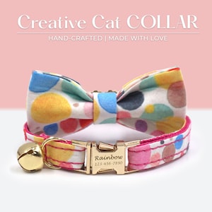 Cute Cat Collar with Bell and Bow | Personalized Custom Engrave with Name | Kitten Collar