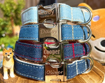 Denim Dog Collar Personalized | Blue Jean Dog Collar | Dog Days Gift