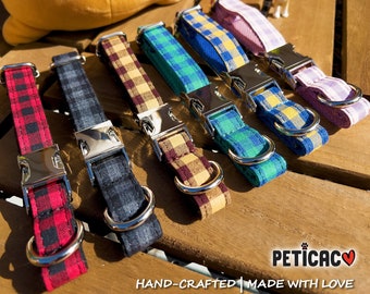 Collier pour chien à carreaux personnalisé | Boucle en métal gravée