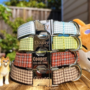 Plaid Dog Collar Personalized | Gingham Dog Collar | Custom Engrave with Name | Dog Days Gift