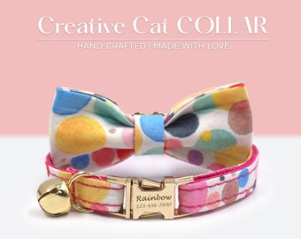 Personalized Cat Collar with Bow & Bell | Custom Engraved Kitten Collar