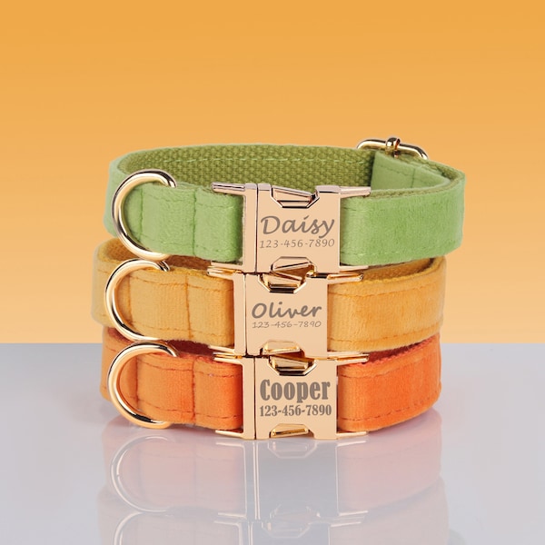 Custom Dog Collar and Leash Set with Bowtie | Personalized Dog Collar | Engraved Dog Collar | Yellow Dog Collar