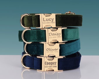 Custom Engraved Velvet Dog Collar & Leash Set | Bowtie