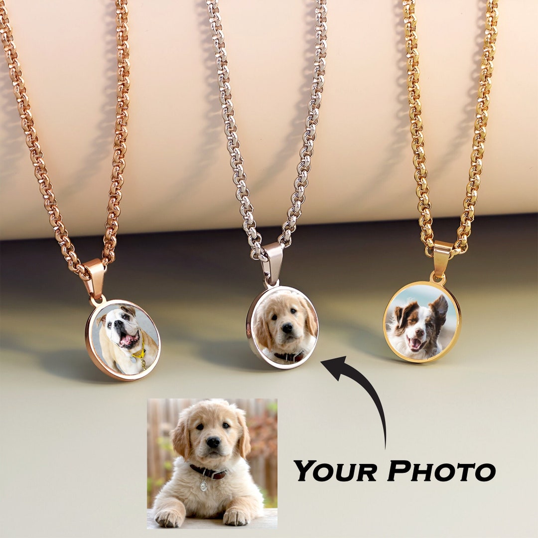 Pet Necklace With Photo Dog Photo Necklace Personalized Pet Necklace Pet Memorial Jewelry Etsy