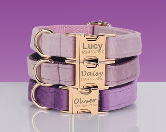 Custom Dog Collar and Leash Set with Bowtie | Personalized Dog Collar | Engraved Dog Collar | Purple Dog Collar