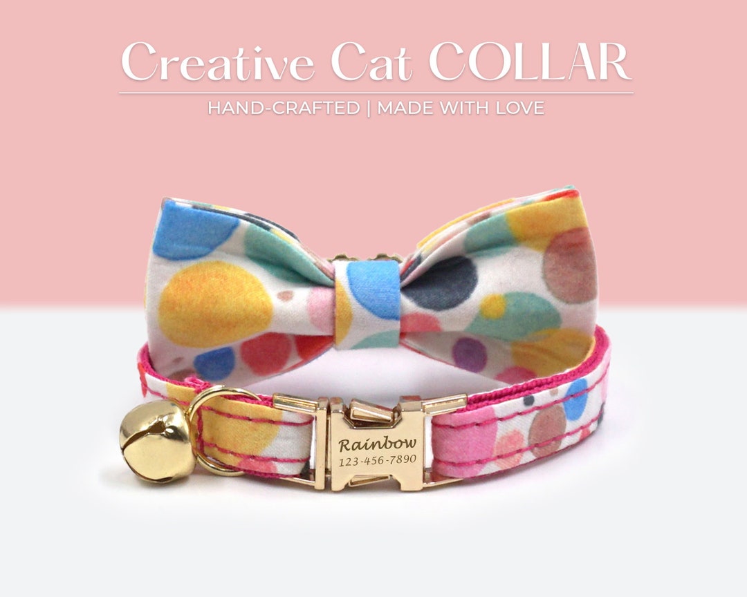 Cute Cat Collar With Bell and Bow Personalized Custom Engrave With Name