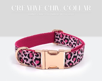 Pink Leopard Dog Collar | Personalized Cheetah Pet Collar