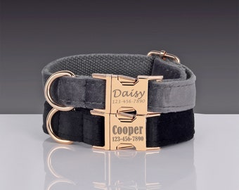 Custom Dog Collar and Leash Set with Bowtie | Personalized Dog Collar | Engraved Dog Collar | Black Dog Collar