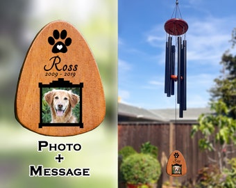 Custom Pet Memorial Wind Chime with Photo-Wind Chine with Dog Cat Name-Personalized Pet Loss Sympathy Gift