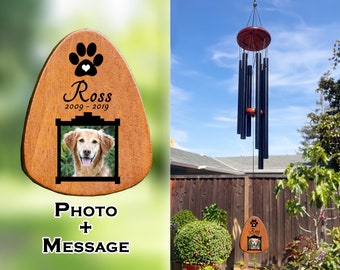 Personalized Engrave Pet Memorial Wind Chime with Photo-Outdoor Pet Loss Sympathy Gift-Outdoor Sketch Pet Loss Sign for Garden