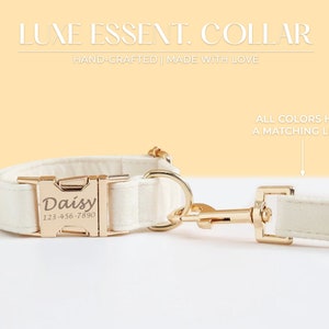 Custom Dog Collar and Leash Set with Bowtie | Personalized Dog Collar | Engraved Dog Collar | White Dog Collar