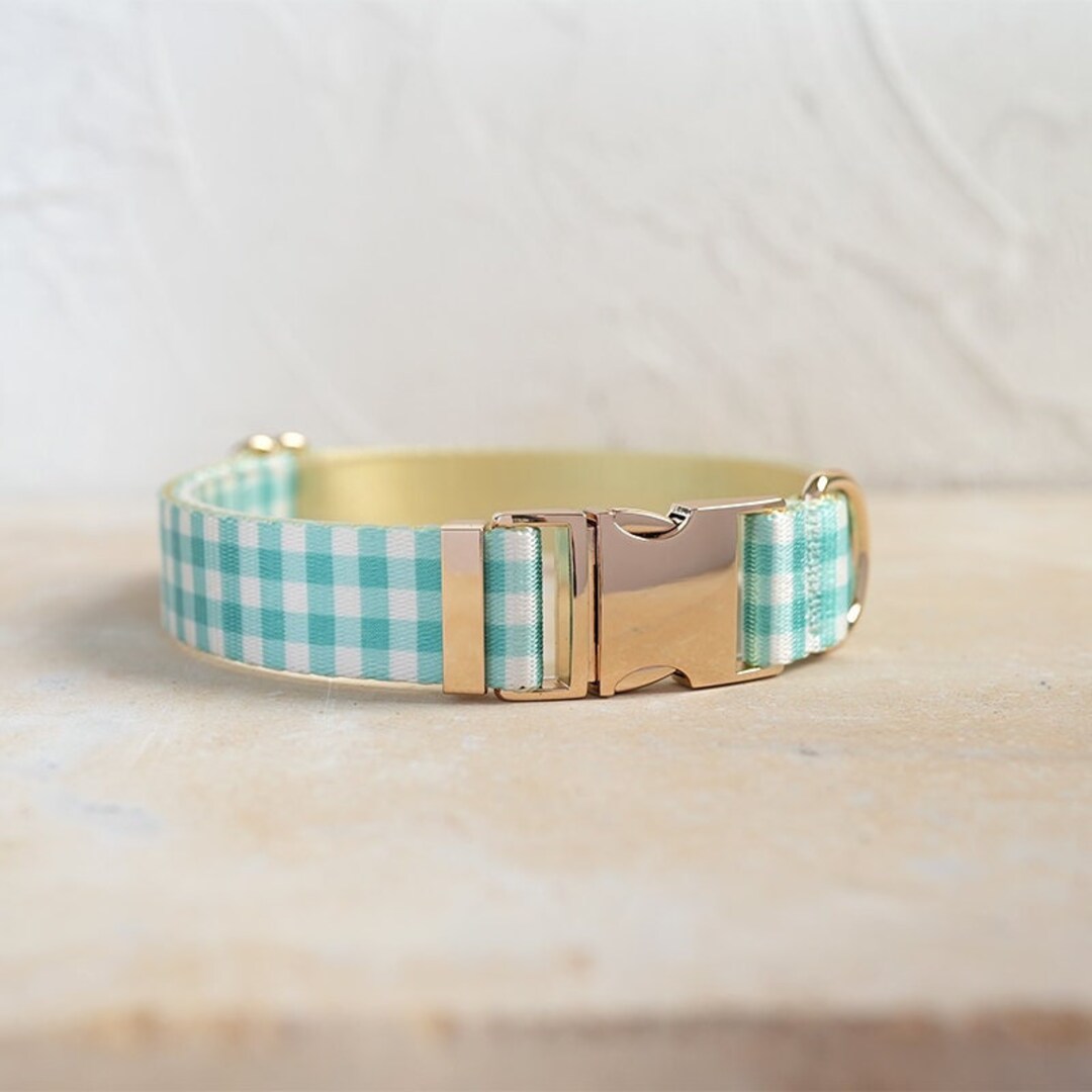 Blue Plaid Dog Collar With Bow | Personalized Custom Engraved - Etsy