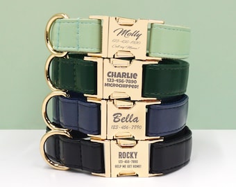 Customized Vegan Leather Dog Collar and Lead Set | Personalized Sage Green Pet Collar