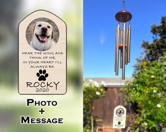 Custom Pet Memorial Wind Chime with Photo-Wind Chine with Dog Cat Name-Personalized Pet Loss Sympathy Gift