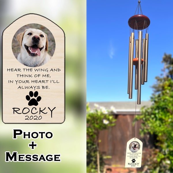 Custom Pet Memorial Wind Chime with Photo-Wind Chine with Dog Cat Name-Personalized Pet Loss Sympathy Gift