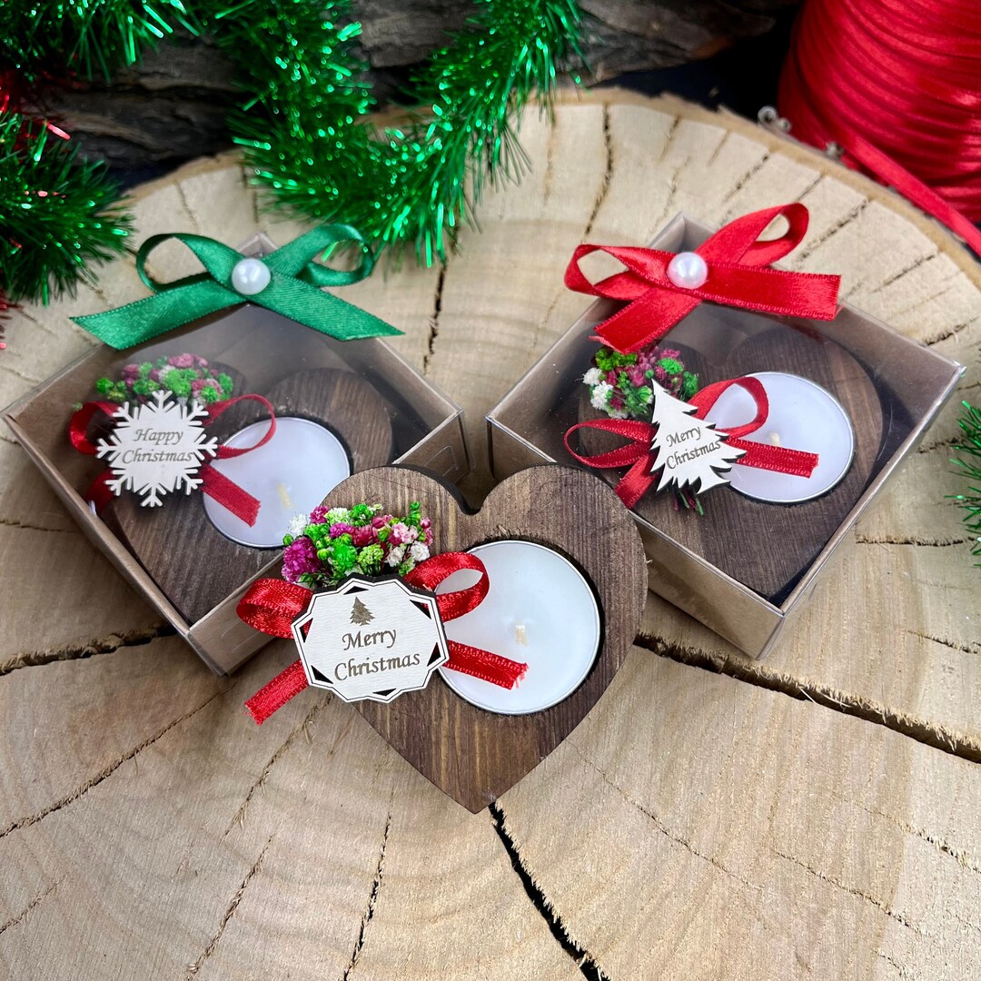 Custom Christmas Candle Holder Favors Bulk Heart Shape Wooden Etsy