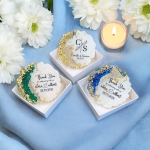 Embossed Wedding Magnet Favors, Bulk Boxed Resin Favor, Wedding Favor for Guests, Bridal Shower Gifts, Thank You Favor, Custom Fridge Magnet