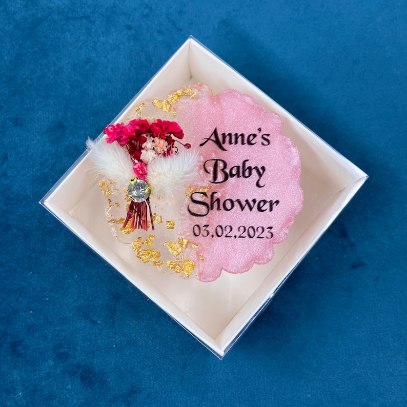 Engraved Baby Shower Favors for Guests, Floral Resin Favors