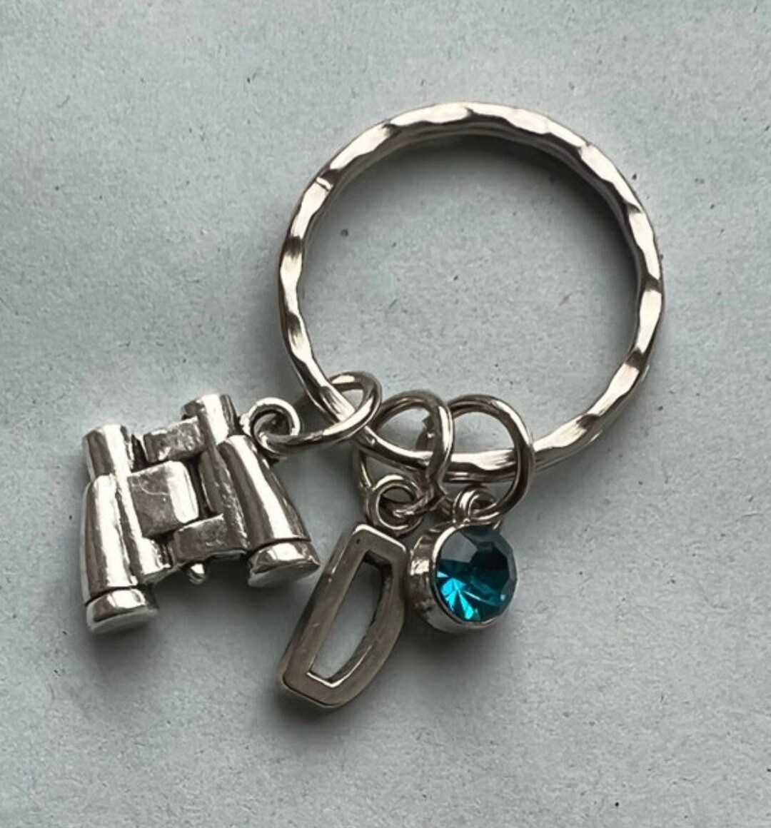 Binoculars Keychain With Initial and Birthstone Personalised Etsy