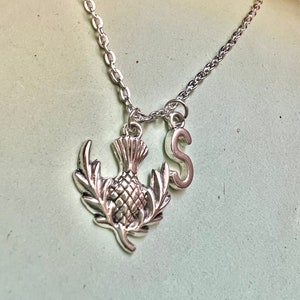 Scottish thistle necklace, outlander necklace Personalised thistle necklace with initials, Scotland necklace.