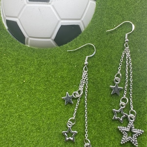 Silver dangly drop star earrings, tassel earrings chain earrings, star earrings, celestial earrings