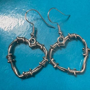 Barbed wire heart punk emo goth earrings