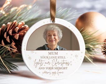 Adorno navideño de cerámica con foto personalizada, recuerdo de condolencia, regalo de pésame con nombre personalizado.