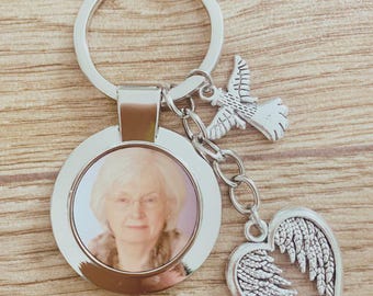 Llavero con foto de alas de ángel conmemorativas