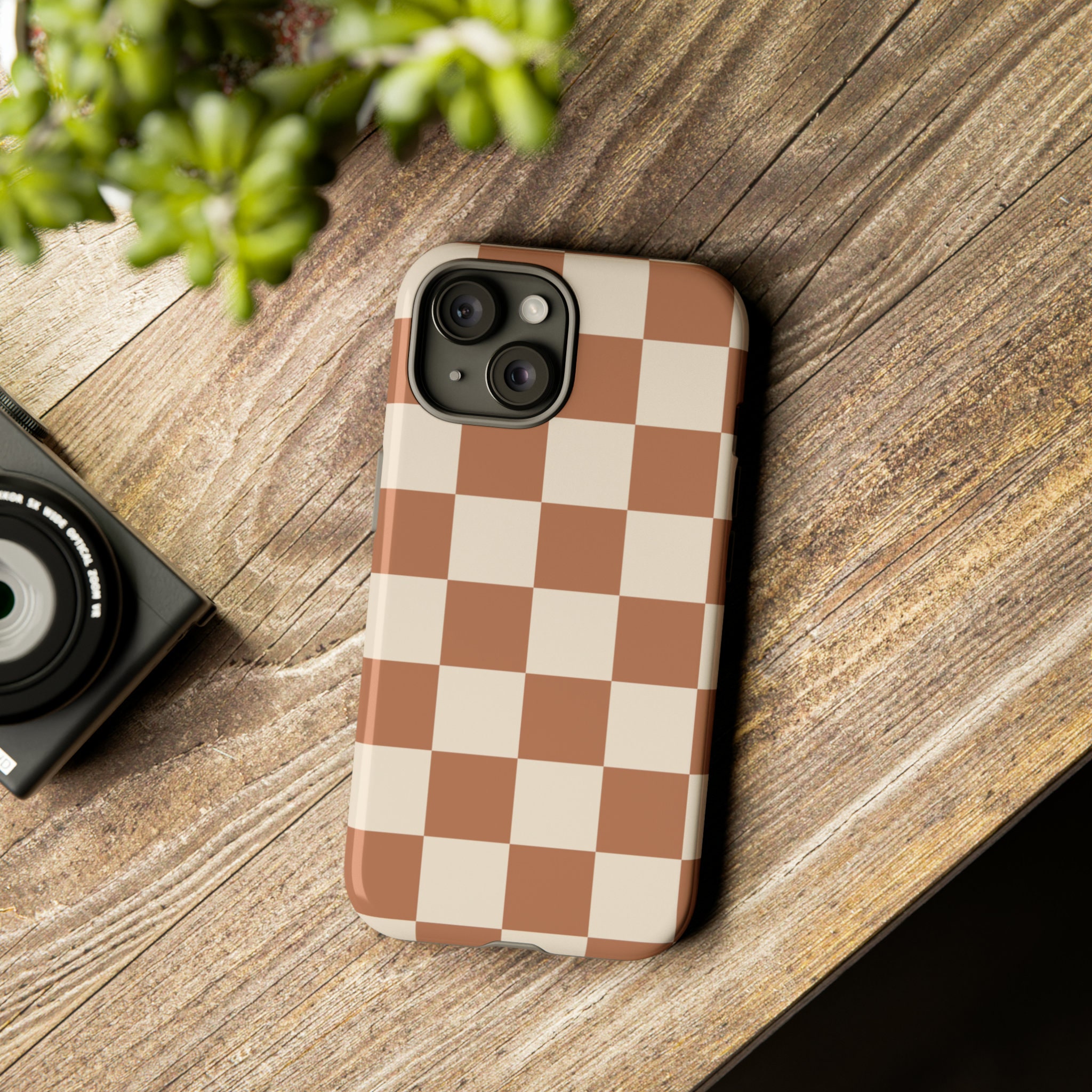 Tangent Design Cells Texas Orange and Tan Checkered Cell Phone Case by Shield Shack Designs ...