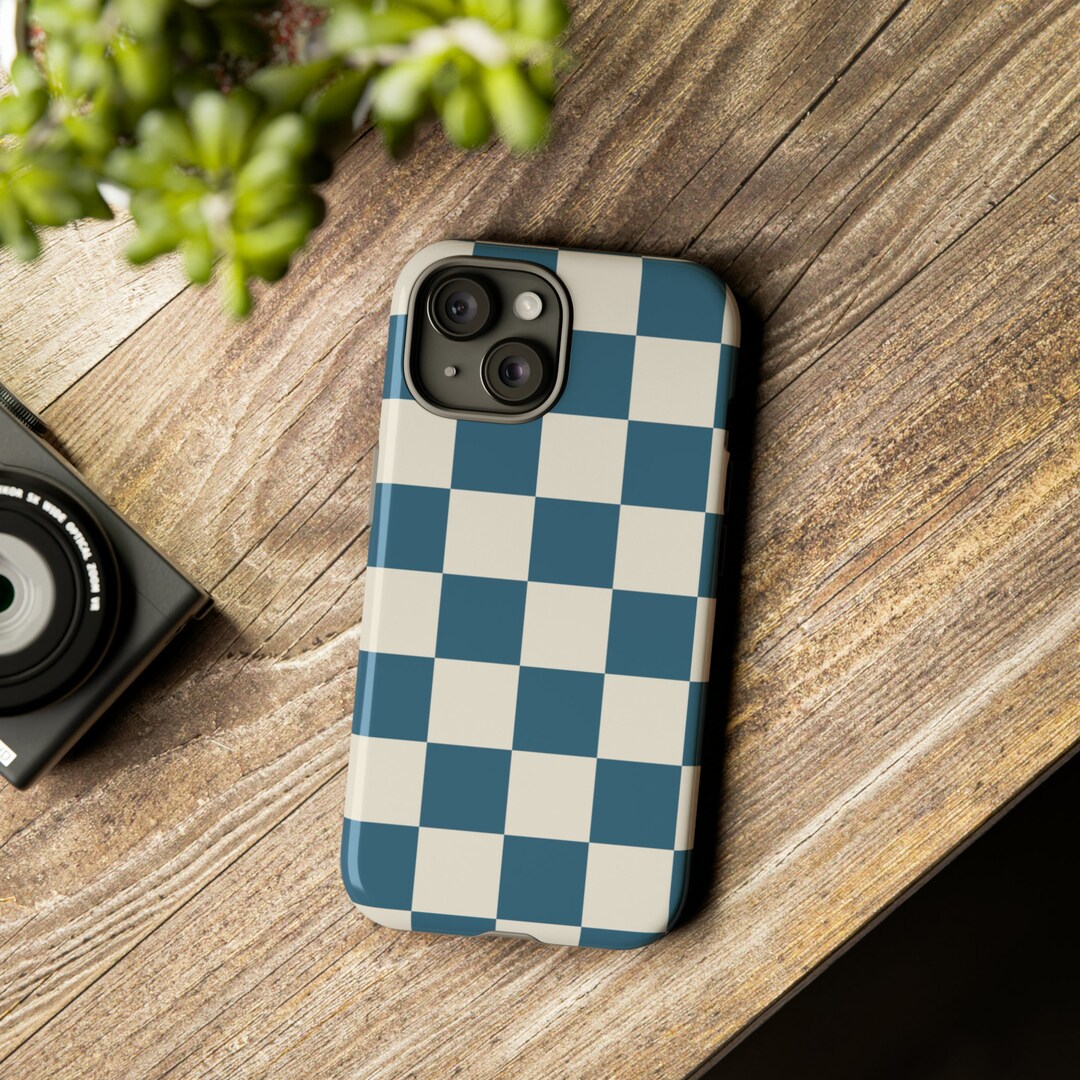 Tangent Design Cells Blue and Tan Checkered Cell Phone Case by Shield Shack Designs - Etsy