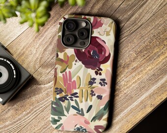 Maroon and Pink Peonies Cell Phone Case by Shield Shack Designs