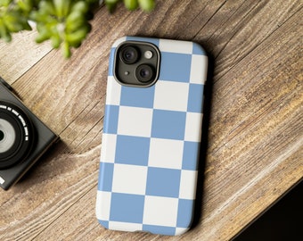 Baby Blue and White Checkered Cell Phone Cases by Shield Shack Designs
