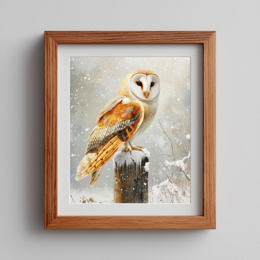 Barn Owl Winter Watercolor Print, Rustic Farmhouse Printable Wall Art ...
