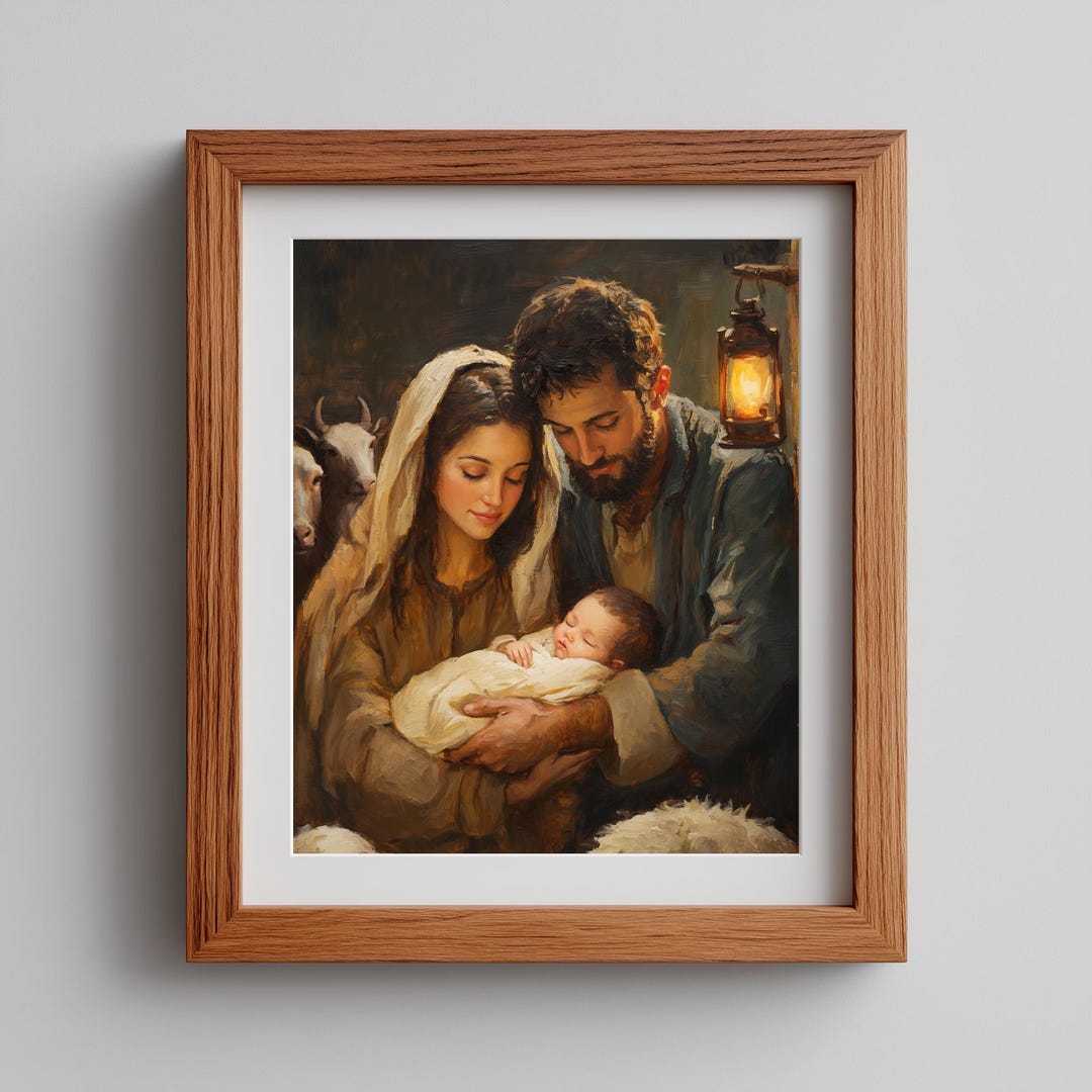 Classic Holy Family Print, Printable Christmas Wall Art, Warm Religious ...