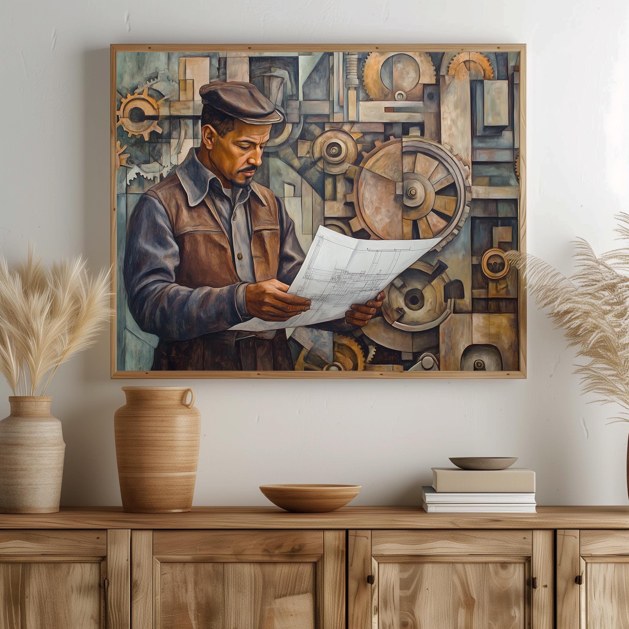 Vintage Workshop Engineer Print, Industrial Gears Wall Art Printable ...