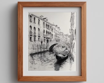 Vintage Venice Gondola Print, Classic Italian Canal Architecture Printable Wall Art (Digital Download) 465
