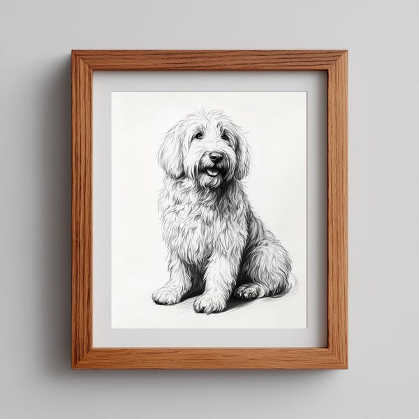 Freundliches Goldendoodle Portrait, detaillierte Bleistiftskizze druckbare Wandkunst (Digitaler Download) 437
