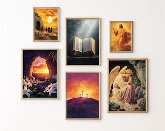 Resurrection Printable Wall Art Set of 6 Christian Easter Prints (Digital Download)