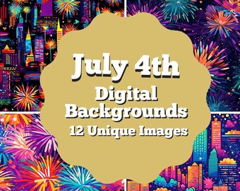 July 4th Seamless Pattern, 4th of July Digital Background, Fireworks Paper, City Buildings Scrapbooking, Summer Instant Download, Scrapbook