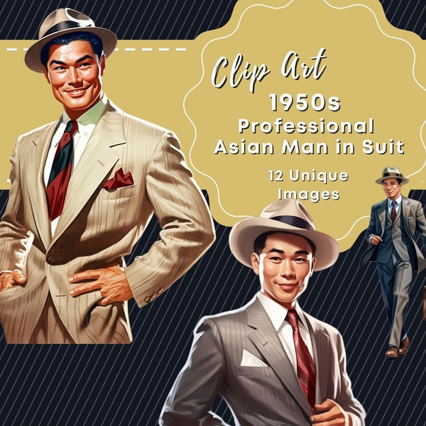 Clip Art 1950s Professional Man, 1940s Asian Business Man, Fathers Day, Journaling, Digital Paper, Cricut Files, SVG, 300 dpi, Man in Suit