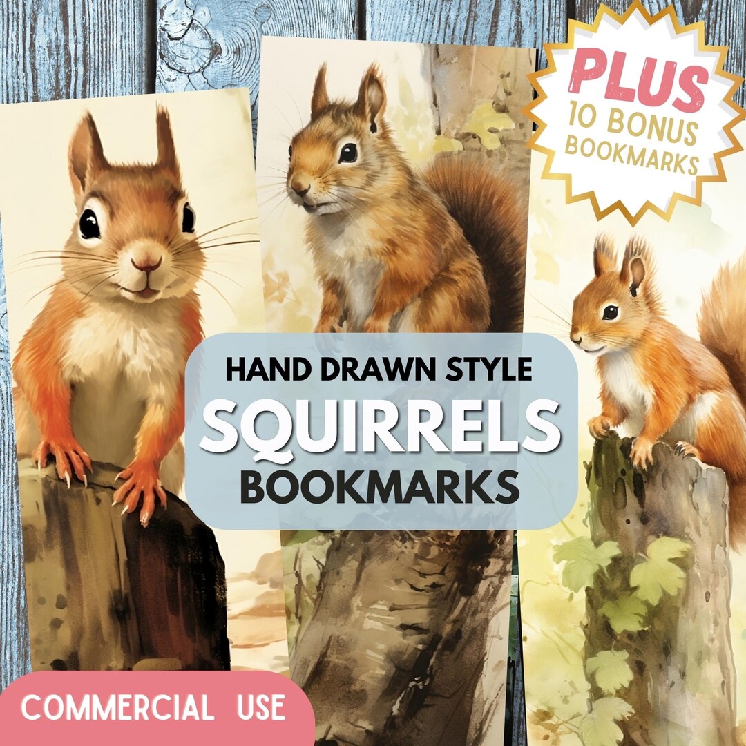 Cute Squirrel Printable Bookmark Book Lover Gift Digital - Etsy
