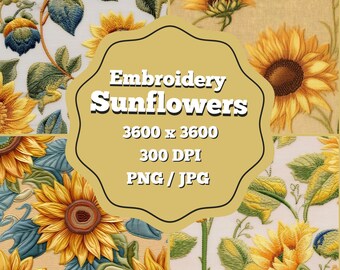 Embroidery Seamless Pattern, Seamless Sunflower Embroidery Pattern, Seamless Floral Needlework Wild, Exquisite Craft, Floral Artwork