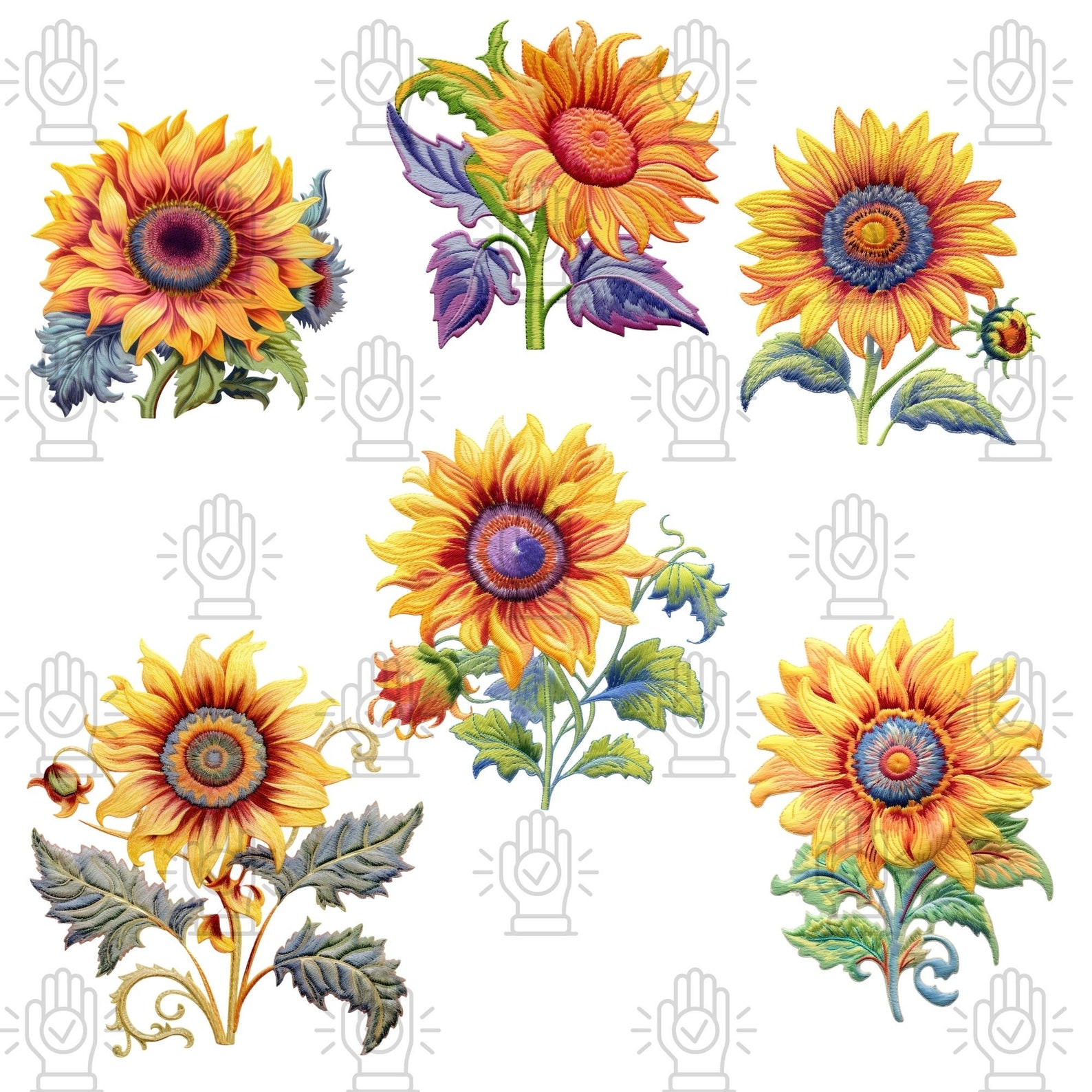 Clip Art Sunflower, Clipart Embroidery Flower, Digital Images ...