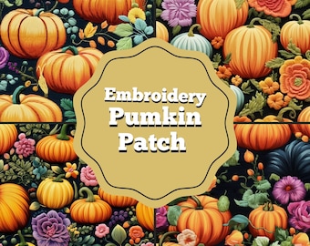 Embroidery Pumpkin Seamless Pattern, Halloween Pumpkin Digital Download, Embroidery Seamless Pattern, Halloween Fall Pattern, Commercial Use