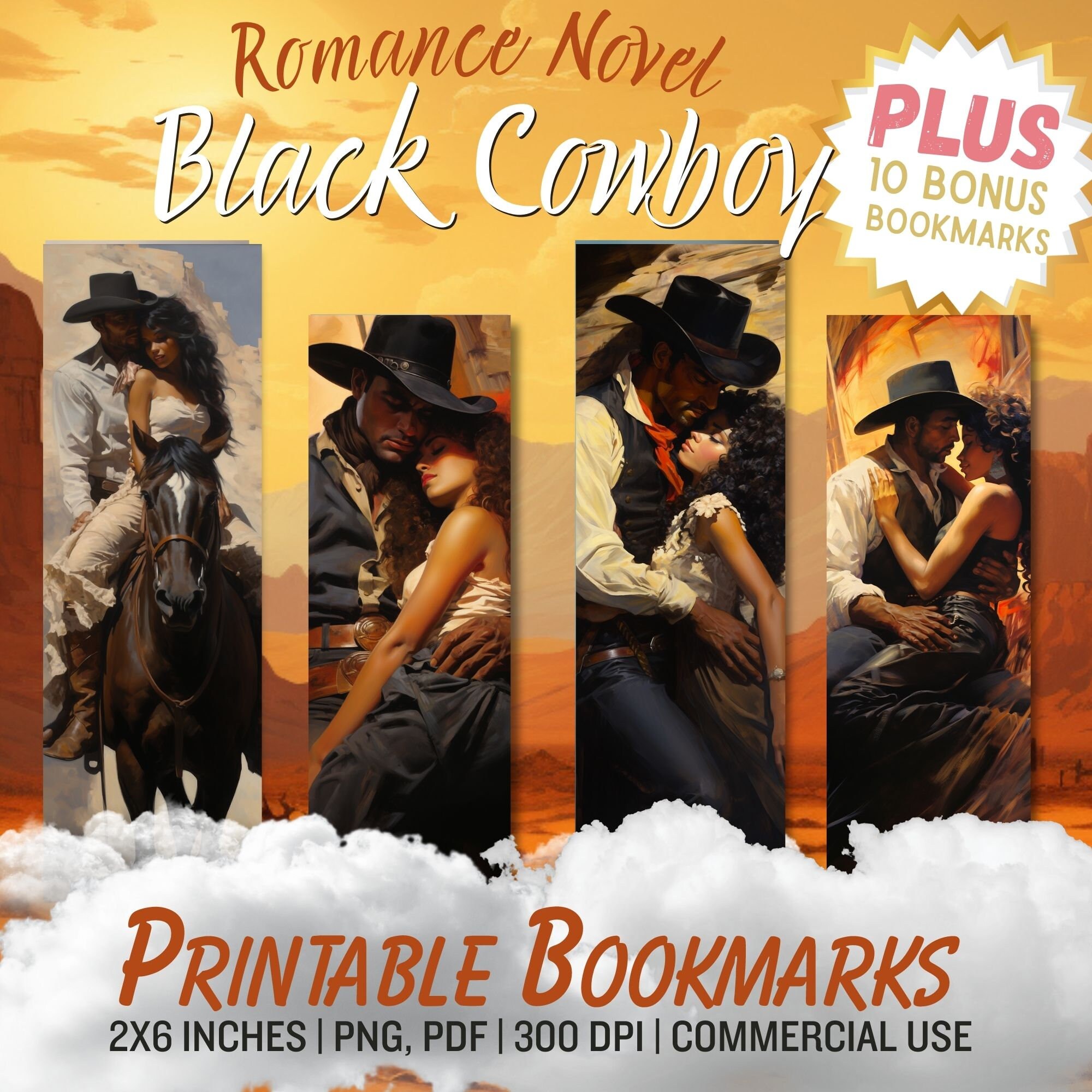 Black Cowboy Printable Bookmarks Western Romantic Couple - Etsy