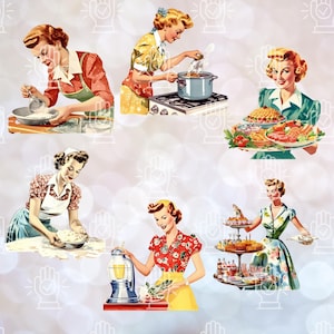 1950s Homemaker Clip Art Retro Housewife Vintage Homemaker Mom Serving Food Making Cake Baking Bread Vintage Cookware Journaling Scrapbook image 4