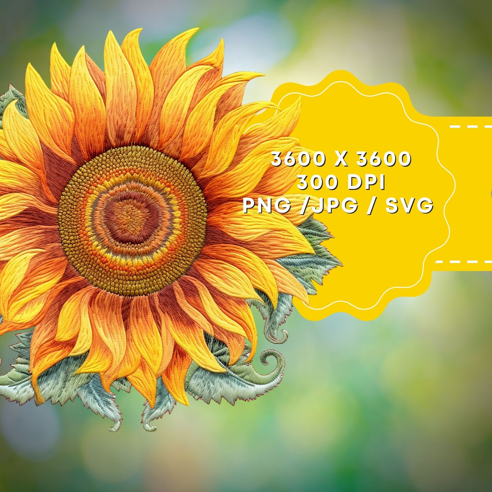 Clip Art Sunflower, Clipart Embroidery Flower, Digital Images ...