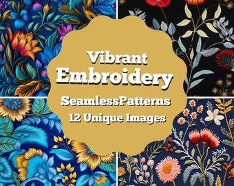 Embroidery Seamless Pattern, Wild Flowers Digital Pattern, Vibrant Colorful Daisy, Scrapbook Flowers, Journaling, 3000 DPI, Commercial Ok