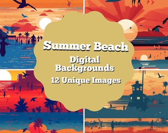 Summer Beach Seamless Pattern, Summer Digital Paper,Palm Trees Pattern, Sunbathing Beach Scene Instant Download Journaling Scrapbooking