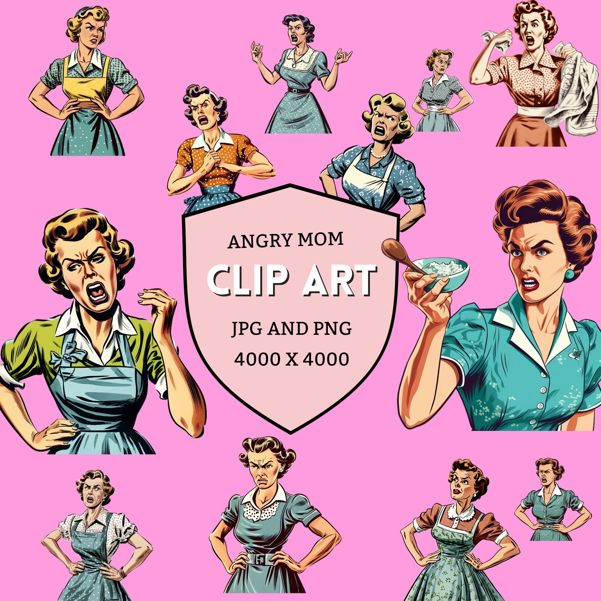 Clip Art Mom Mothers Day Funny 1950 Cut Out Retro Woman Illustration  Vintage Homemaker Angry Mom Grandmother Instant Digital Download - Etsy